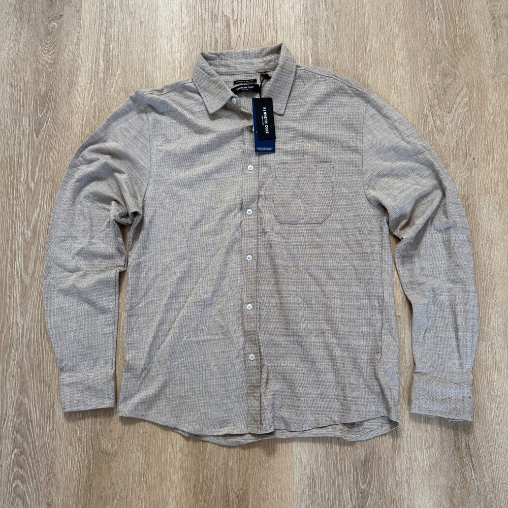 Kenneth Cole‎ Long Sleeve Knit "Gold" Button Down Shirt Men's XL NWT $69